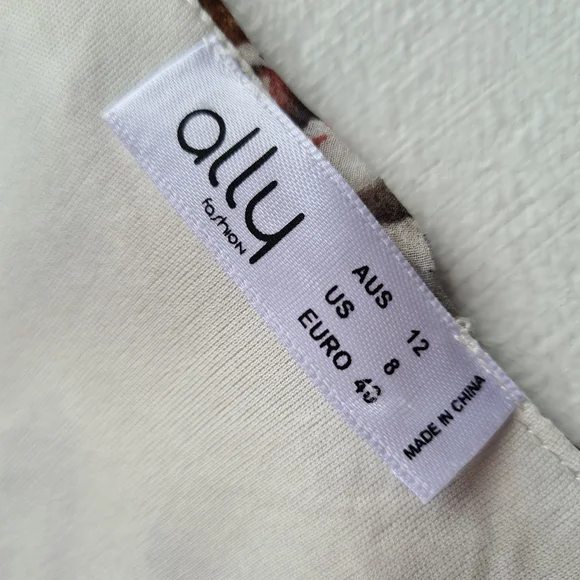 Ally Size 12 Womens V-Neck Cream Grey Sheer Puff Long Sleeves Floral Cropped Top - Picture 7 of 11